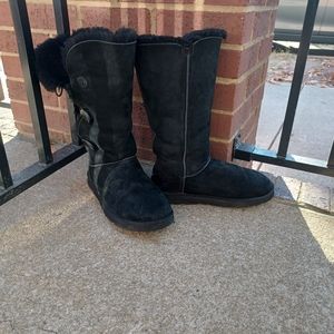 Ugg Boots Bailey Triplet Button 1873 Womens Size 8 Black Classic Tall Sheepskin